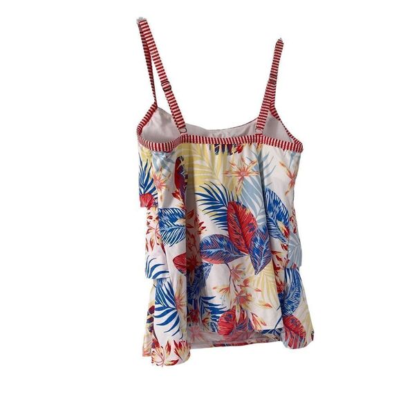 Tankini Swim Top Tiered Ruffle Beach House Womens Size 8 Tropical Multicolor Top - Picture 2 of 6